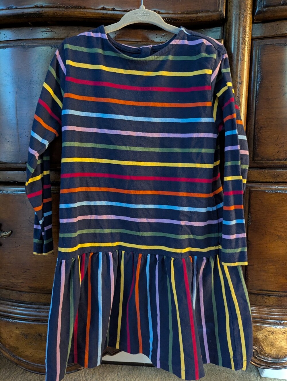 Primary Explorer Long Sleeved Dress In Rainbow Stripe Size 5
